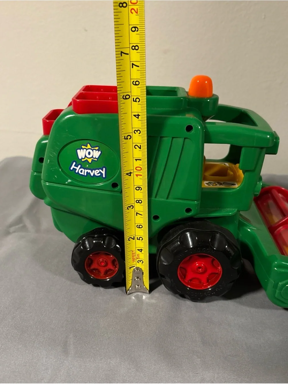 Green Farm Combine Toy with Red Accents